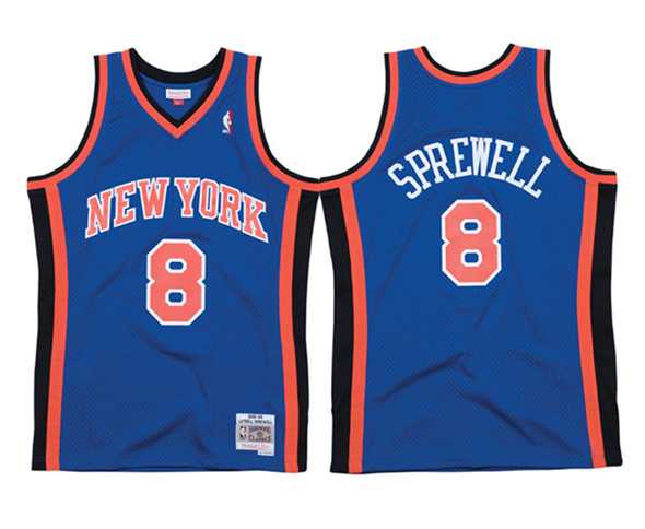 Men%27s New Yok Knicks #8 Latrell Sprewell Blue Mitchell & Ness 98-99 Road Swingman Stitched Jersey->los angeles lakers->NBA Jersey